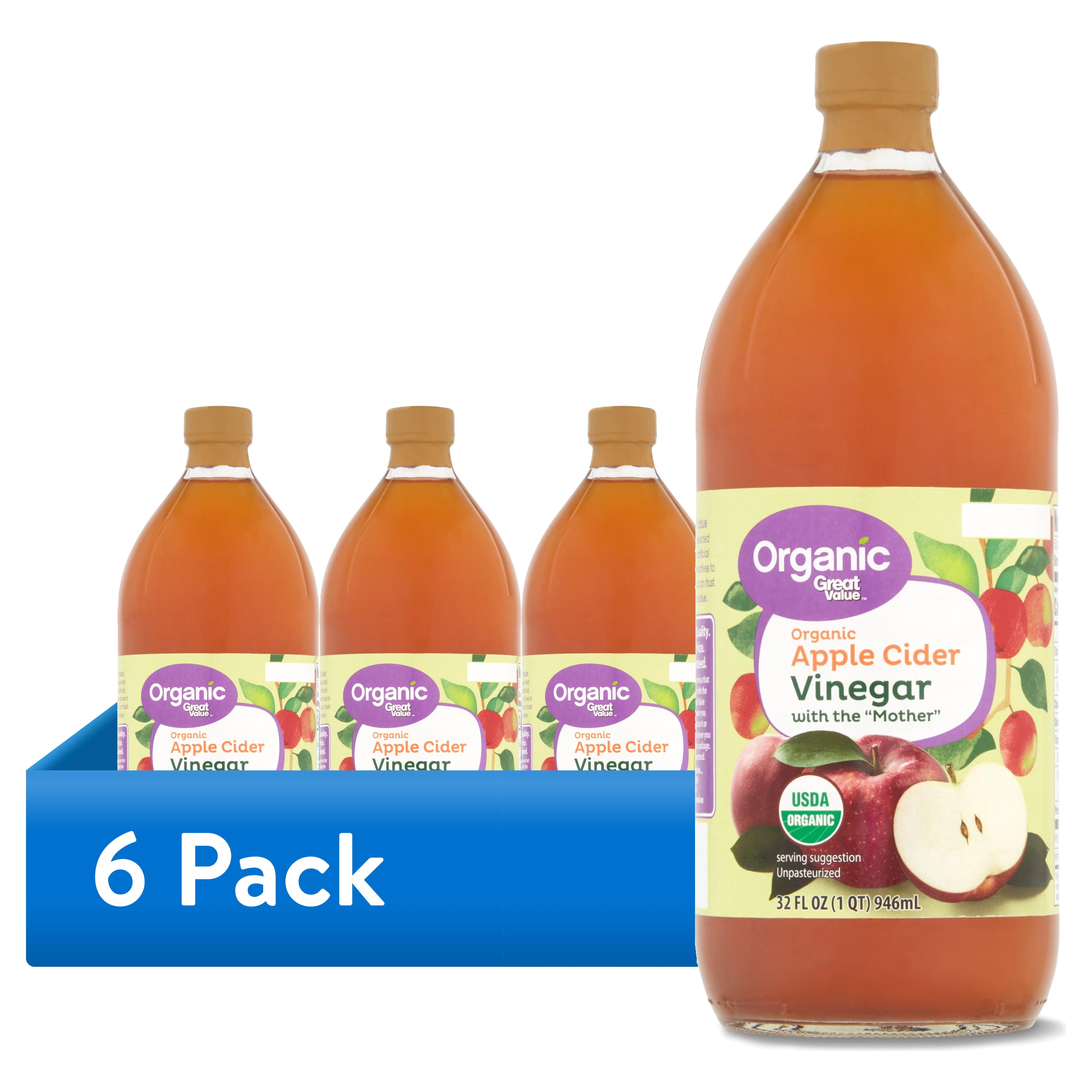 (6 pack) Great Value Organic Raw Unfiltered Apple Cider Vinegar, 32 fl oz