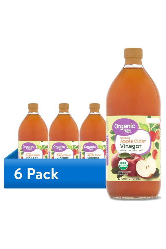 (6 pack) Great Value Organic Raw Unfiltered Apple Cider Vinegar, 32 fl oz