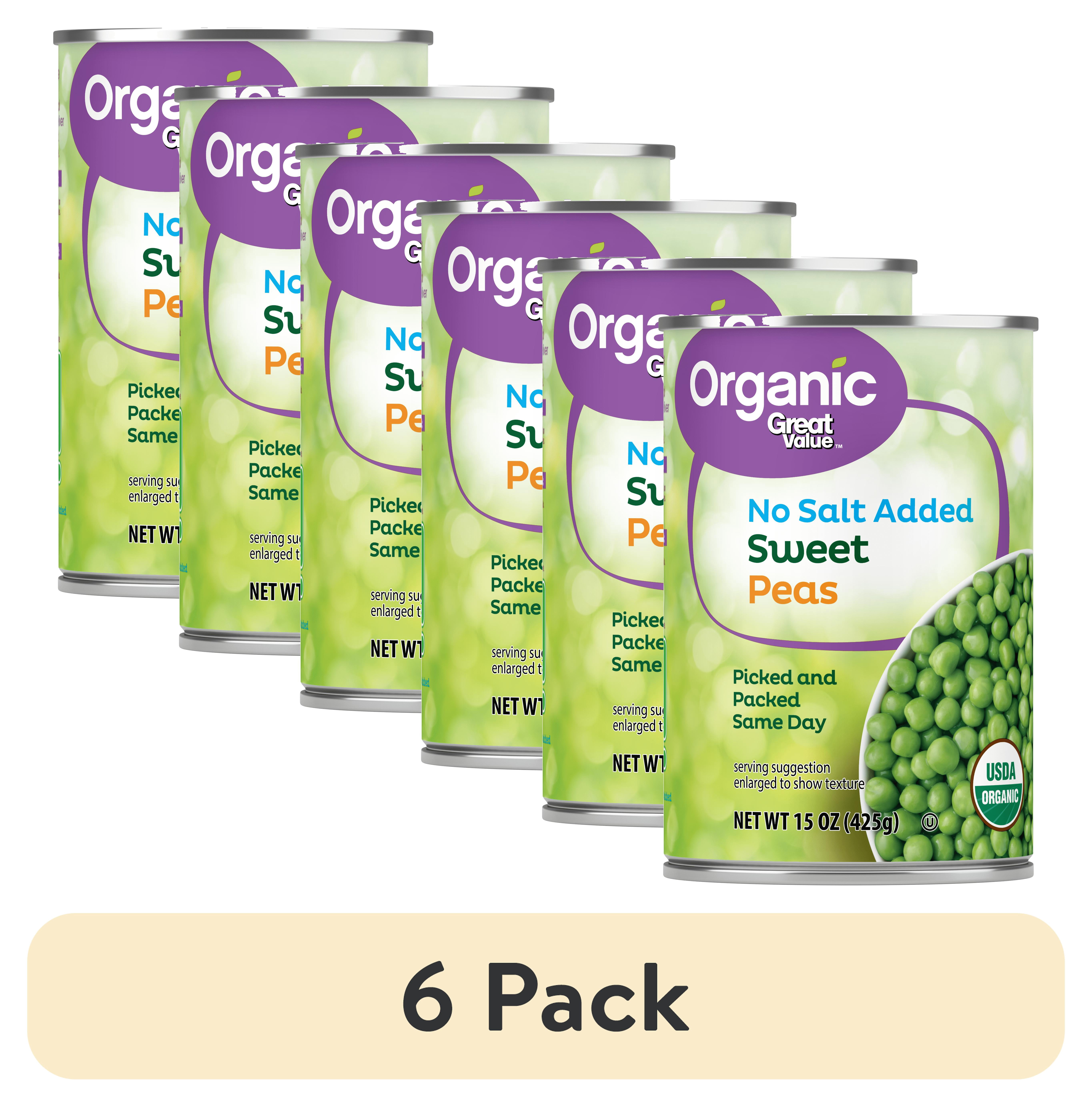 (6 pack) Great Value Organic Sweet Peas No Salt Added, 15 oz