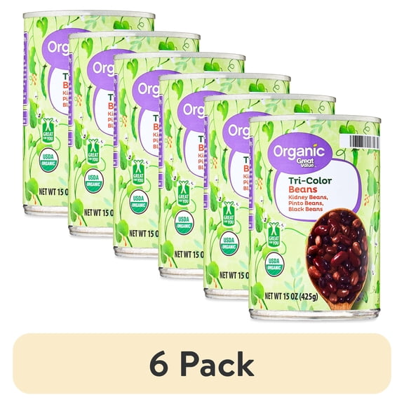 (6 pack) Great Value Organic Tri-Color Bean Blend, 15 oz Can