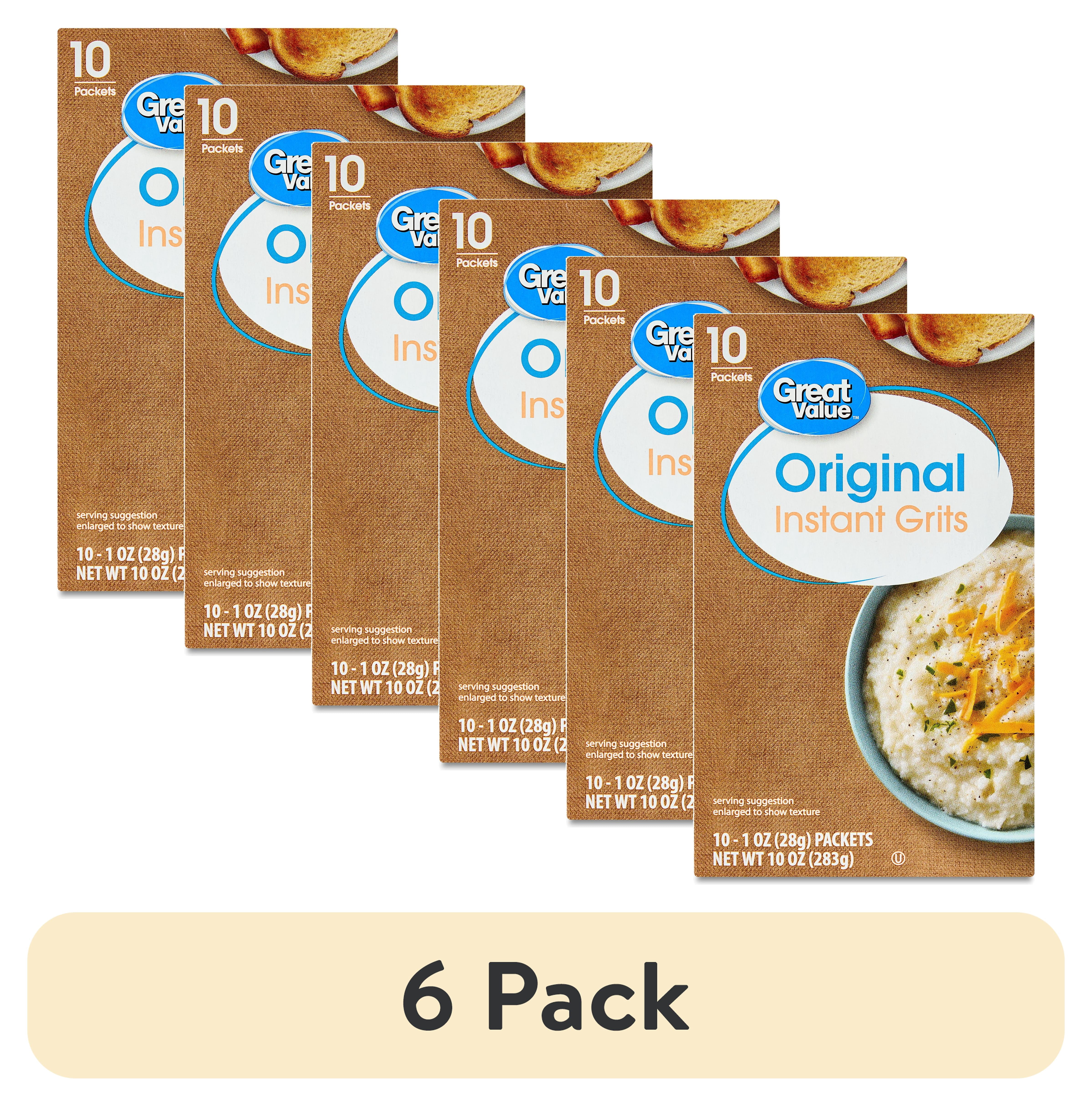 (6 pack) Great Value Original Instant Grits, 1 oz Box, 10 Count (Shelf-Stable Granules)