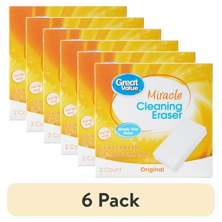 (6 pack) Great Value Miracle Cleaning Eraser Original, 2 Count