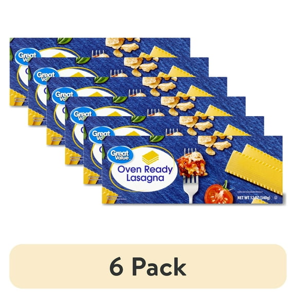 (6 pack) Great Value Oven Ready Lasagna Pasta, 12 oz