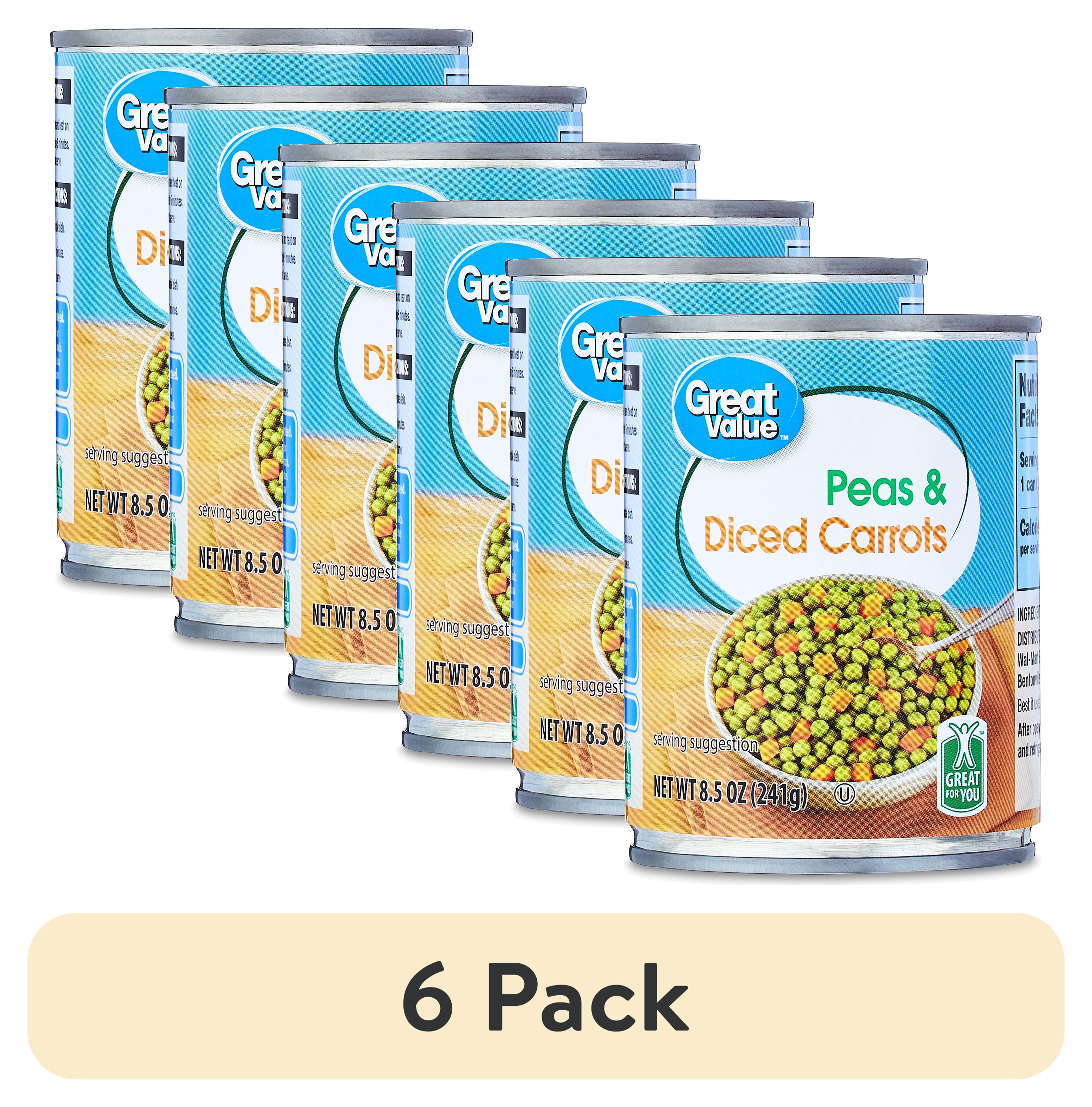 (6 pack) Great Value Peas & Diced Carrots, 8.5 oz Can