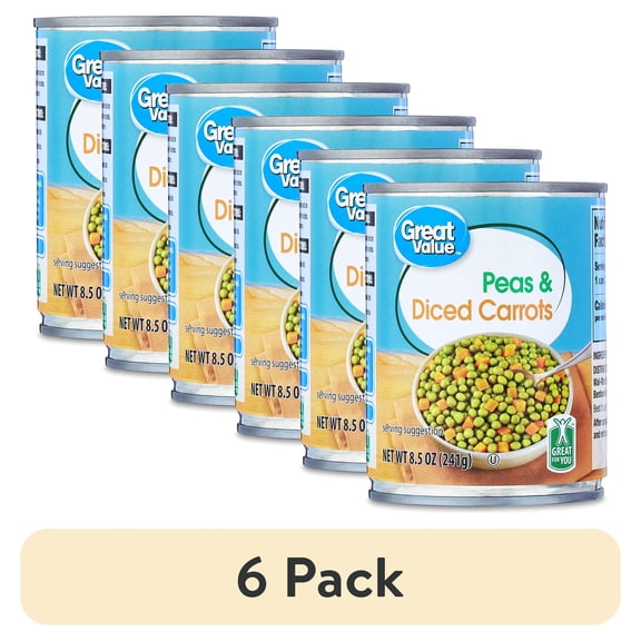 (6 pack) Great Value Peas & Diced Carrots, 8.5 oz Can