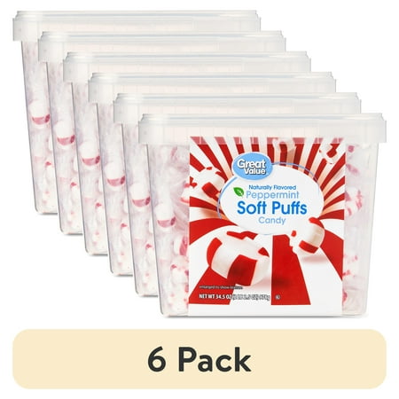 (6 pack) Great Value Peppermint Soft Puffs Candy, 34.5 oz