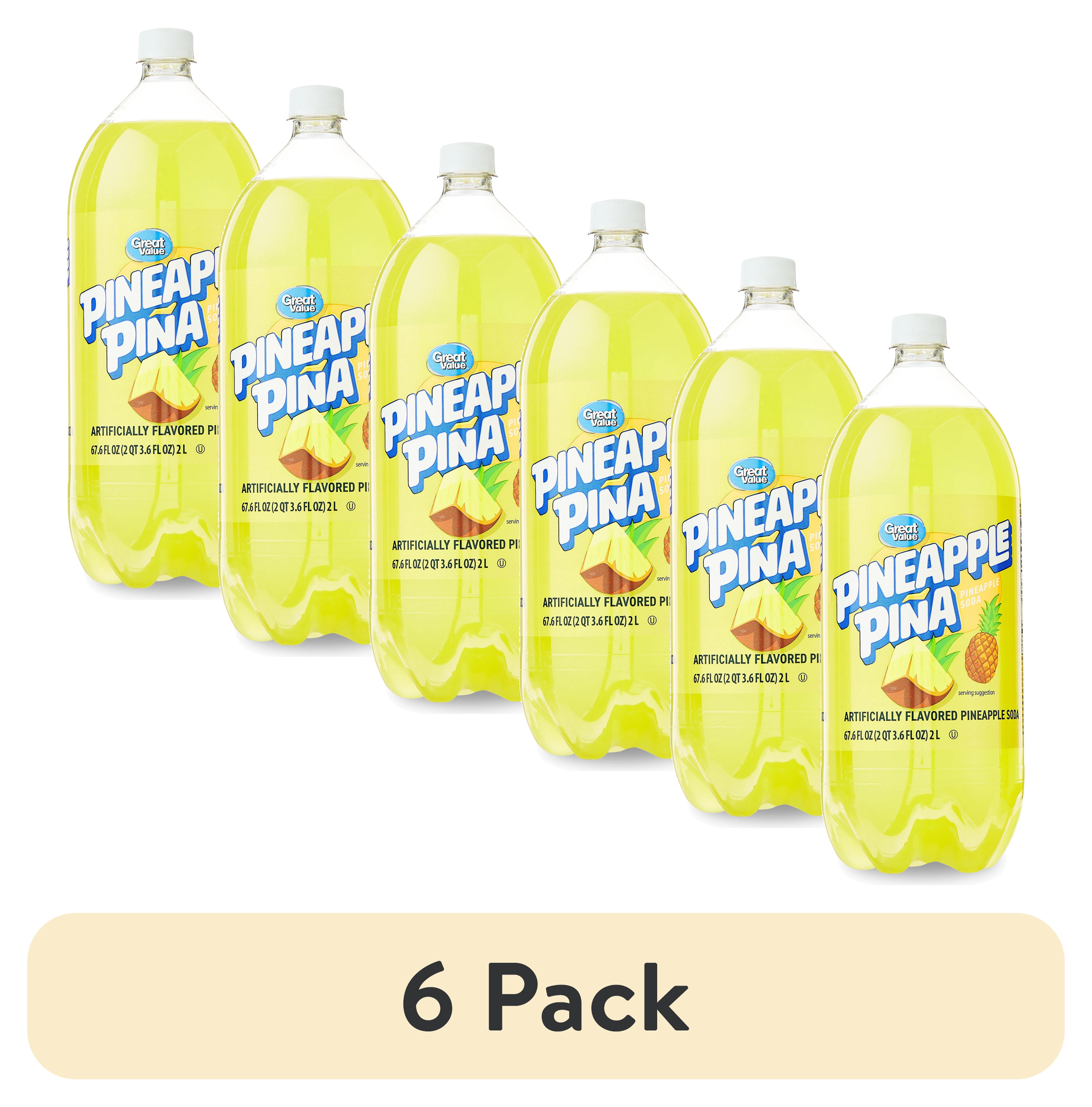 (6 pack) Great Value Pineapple Soda, 2 Liter Bottle