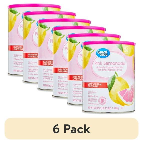 (6 pack) Great Value Pink Lemonade, 26 Quart
