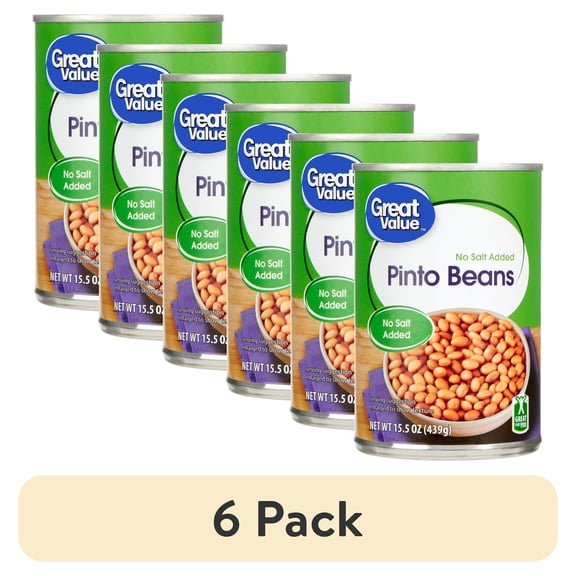 (6 pack) Great Value Pinto Beans, No Salt Added, 15.5 oz