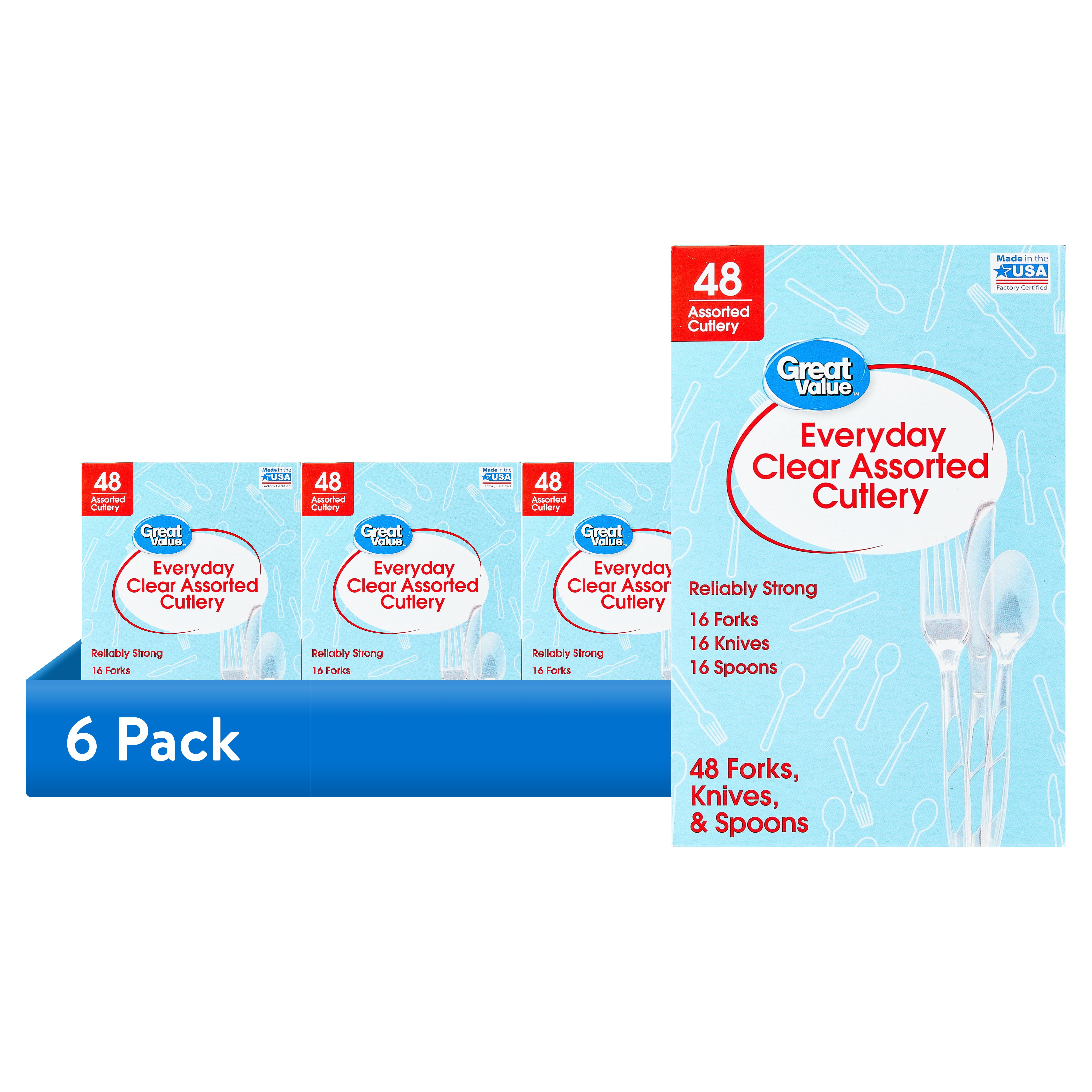 Great Value Plastic Everyday Clear Assorted Cutlery, 48