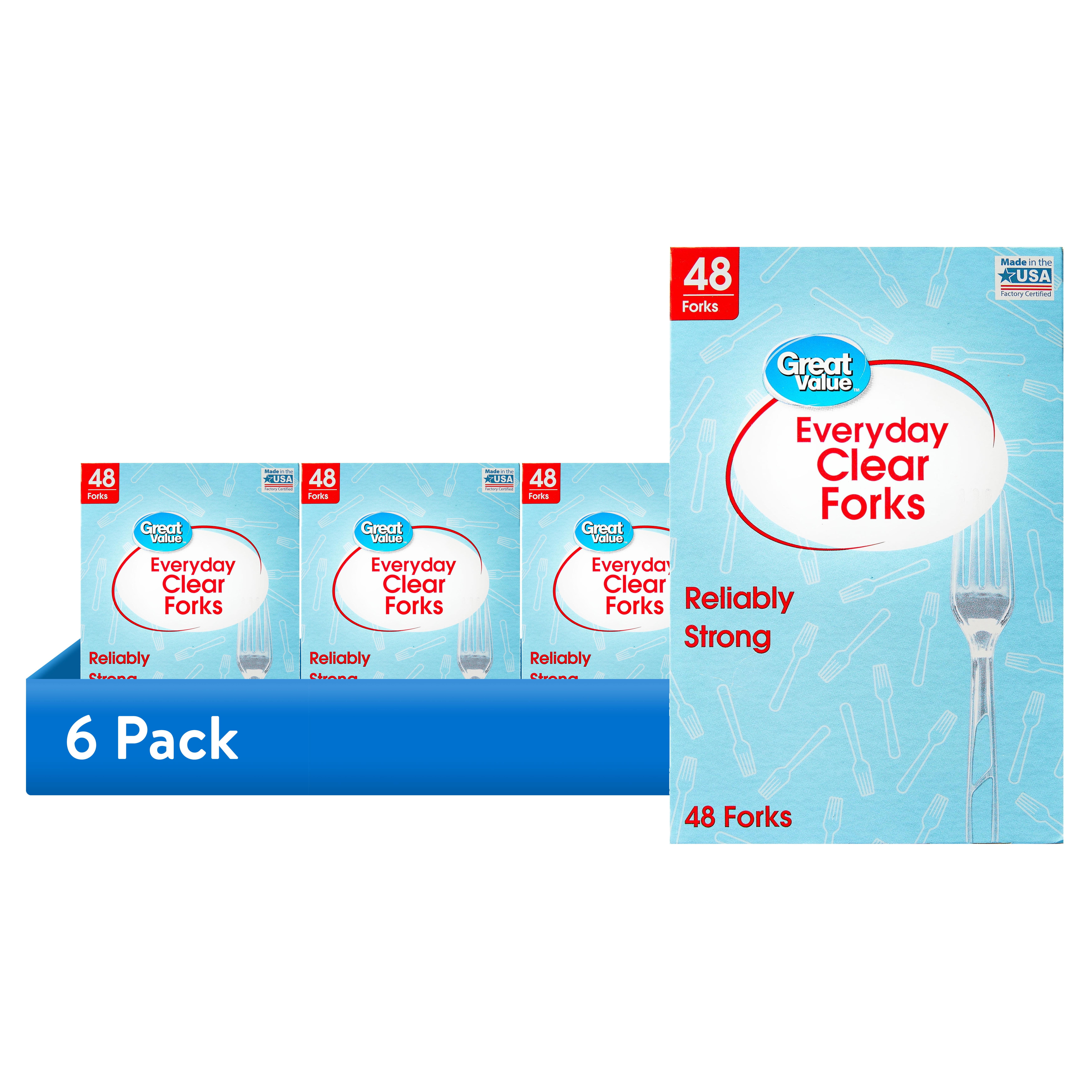 (6 pack) Great Value Plastic Everyday Clear Forks, 48 Count
