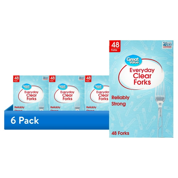 (6 pack) Great Value Plastic Everyday Clear Forks, 48 Count