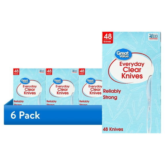 (6 pack) Great Value Plastic Everyday Clear Knives, 48 Count