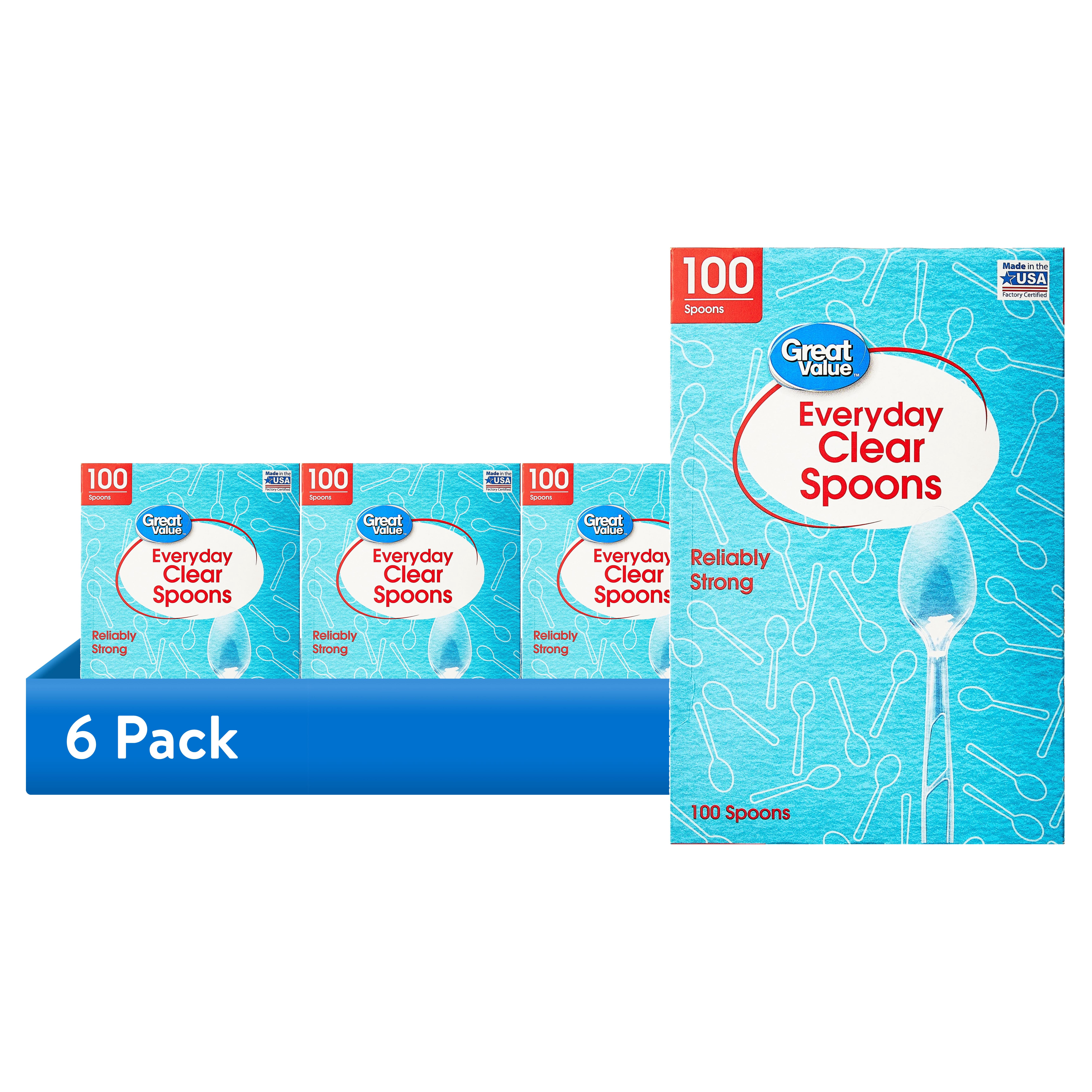 (6 pack) Great Value Everyday Clear Plastic Spoons, 100 Count