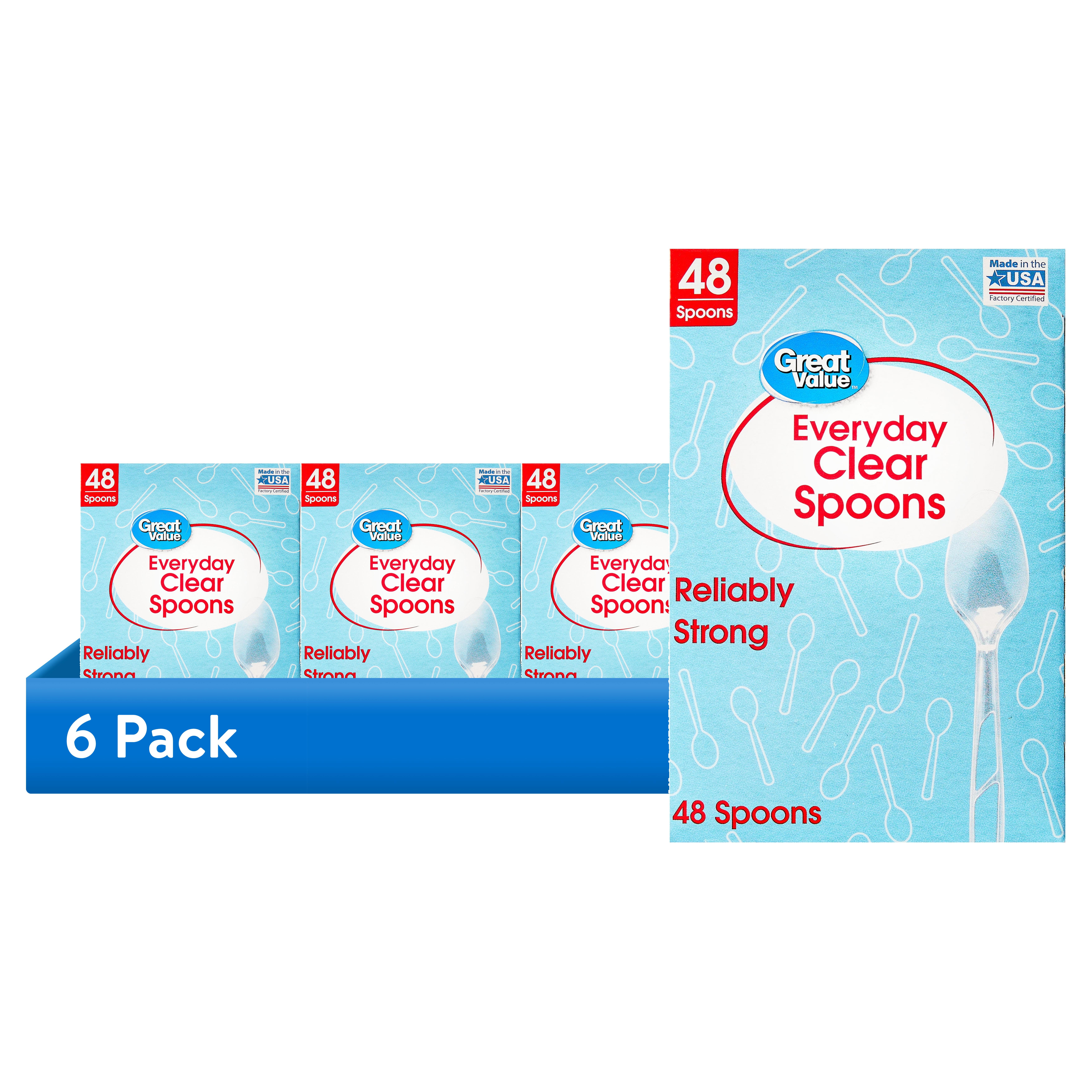 (6 pack) Great Value Plastic Everyday Clear Spoons, 48 Count