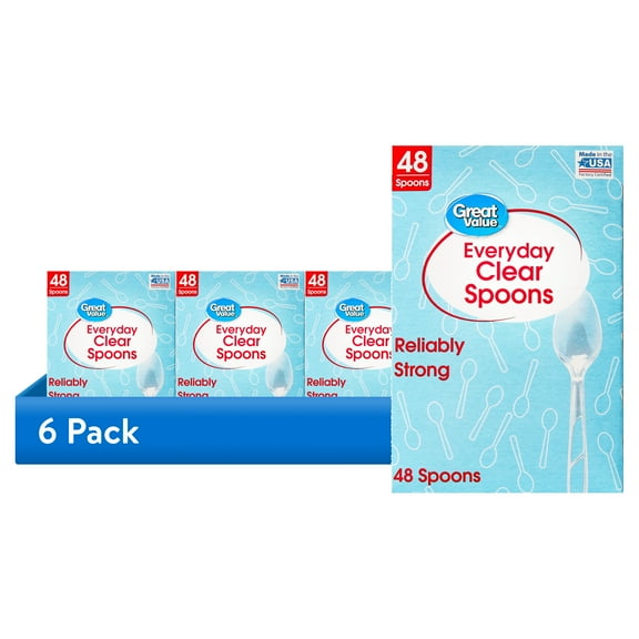 (6 pack) Great Value Plastic Everyday Clear Spoons, 48 Count