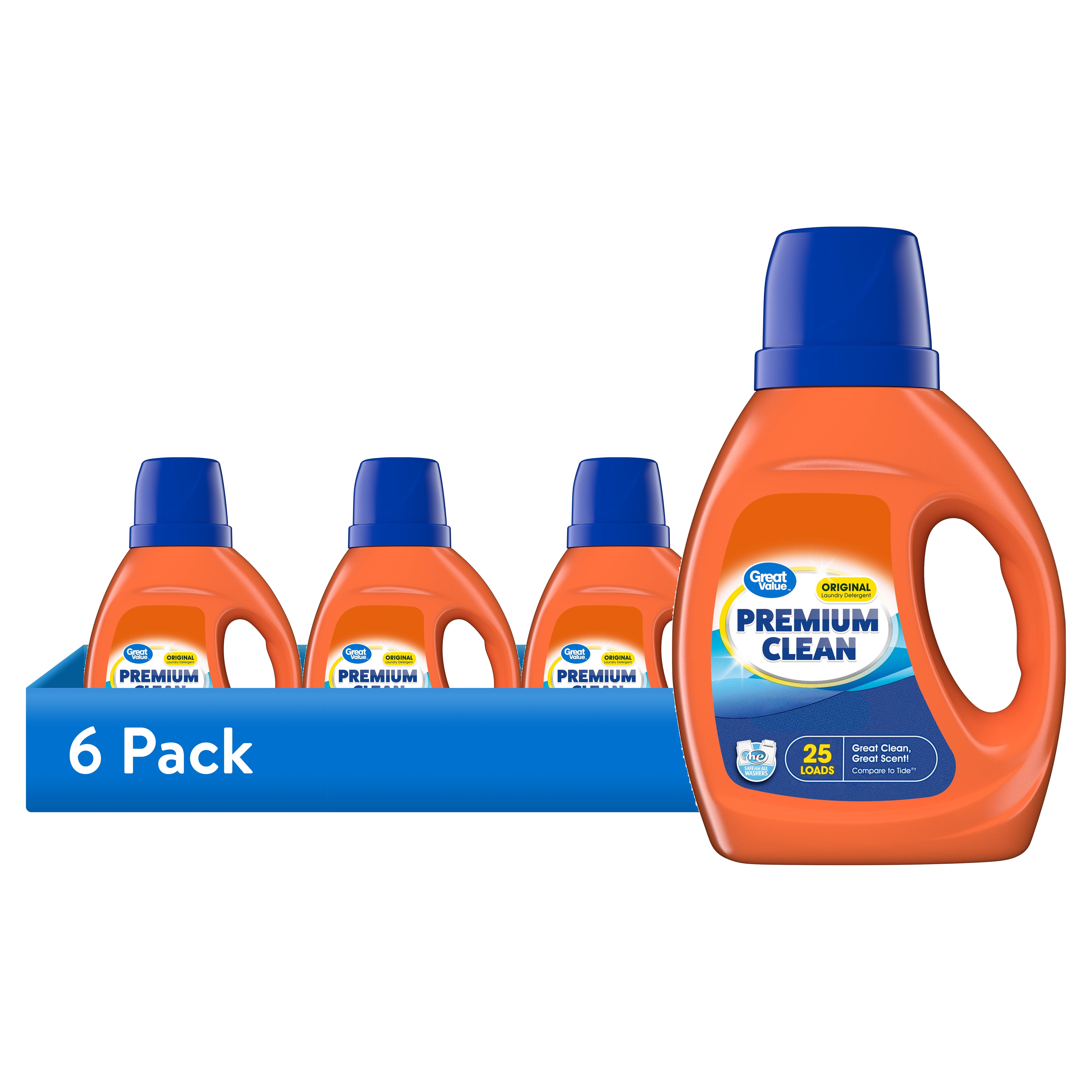 (6 pack) Great Value Premium Clean Original Laundry Detergent, 34 fl oz, 25 Loads
