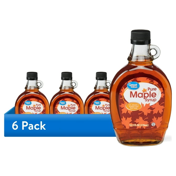 (6 pack) Great Value Pure Maple Syrup, 12.5 fl oz