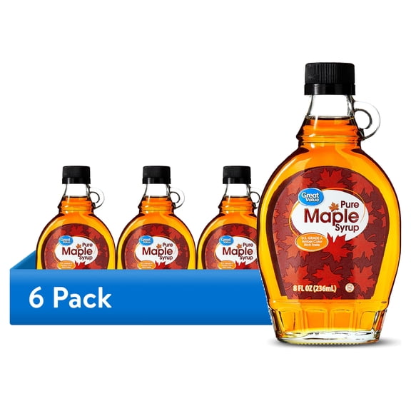 (6 pack) Great Value Pure Maple Syrup, 8 fl oz