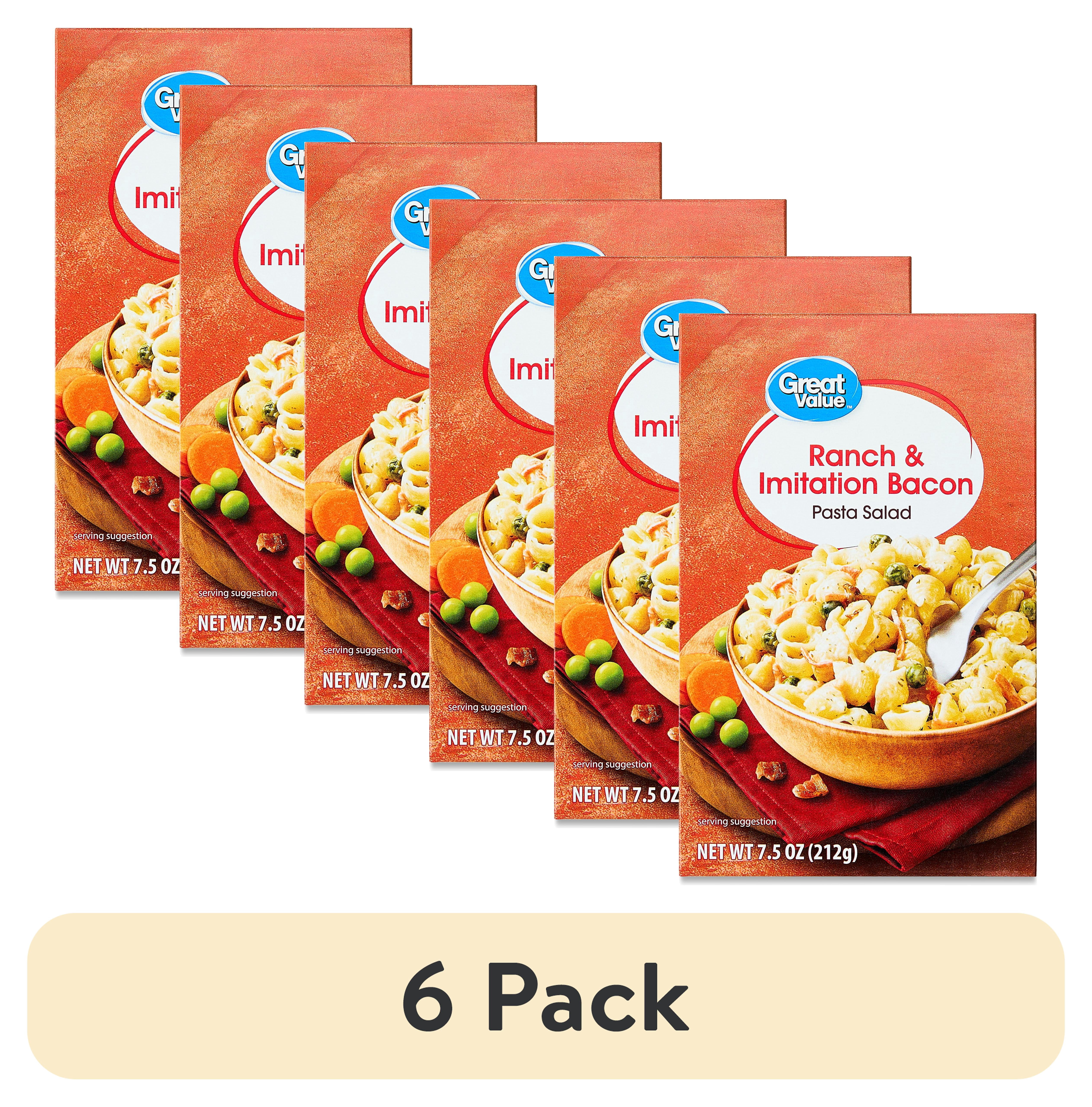 (6 pack) Great Value Ranch & Bacon Dry Pasta Salad, 7.5 oz (Shelf-Stable, Packaged Meal)