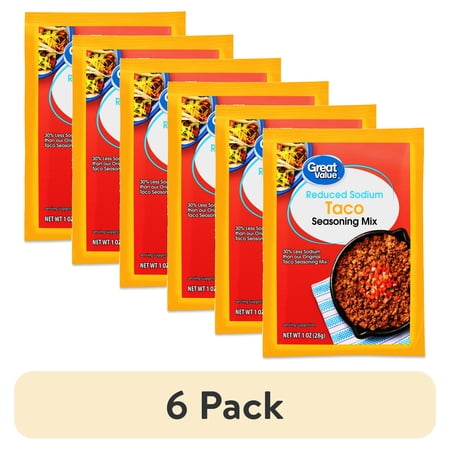 (6 pack) Great Value Reduced Sodium Taco Seasoning Mix, 1 oz