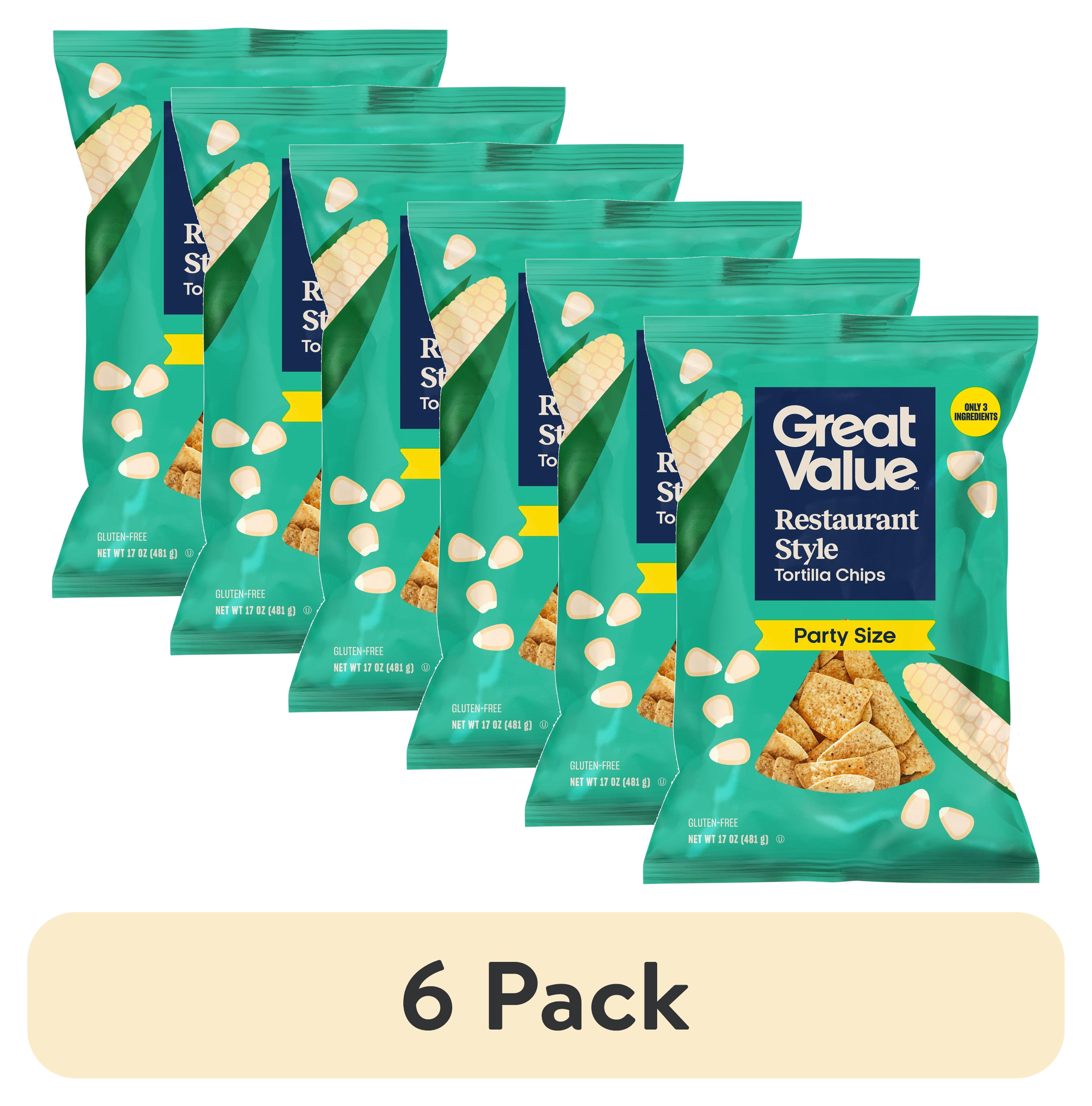 (6 pack) Great Value Restaurant Style Tortilla Chips Party Size, 17 oz