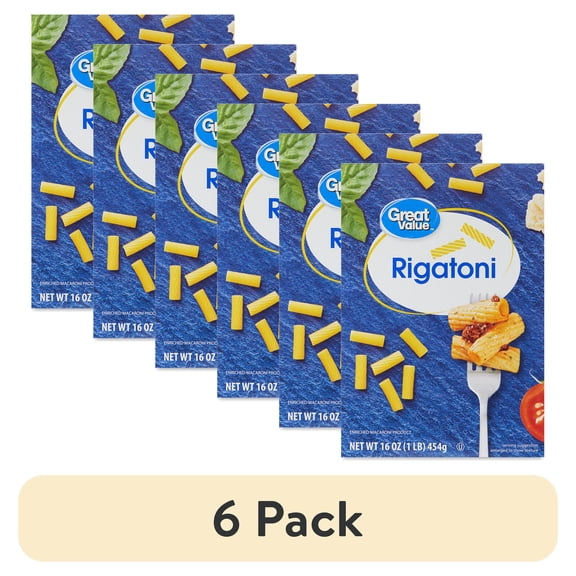 (6 pack) Great Value Rigatoni Pasta, 16 oz