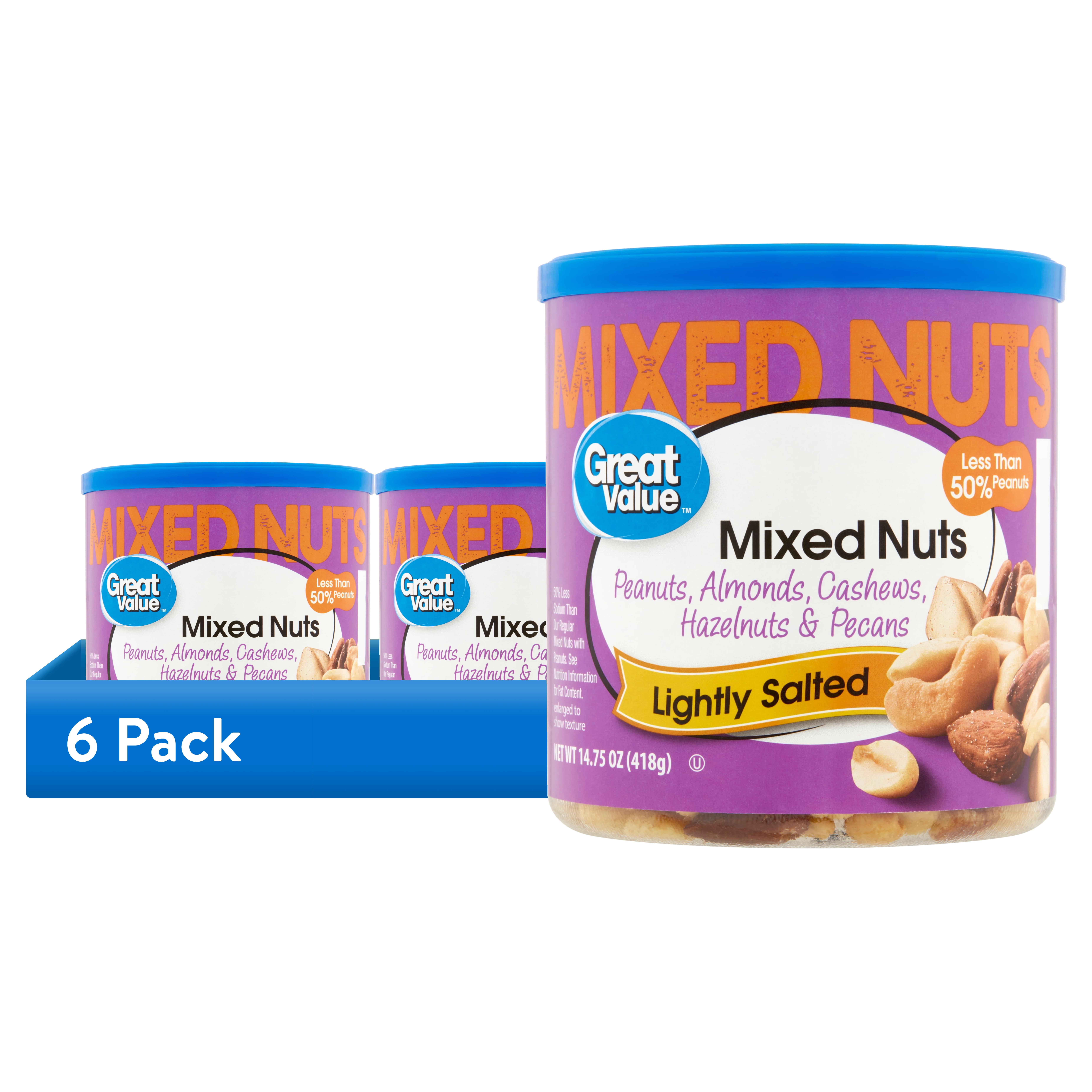 (6 pack) Great Value Roasted & Lightly Salted Mixed Nuts, 14.75 oz ...