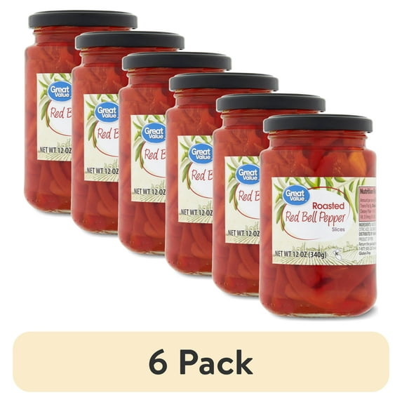 (6 pack) Great Value Roasted Red Bell Pepper Slices, 12 oz