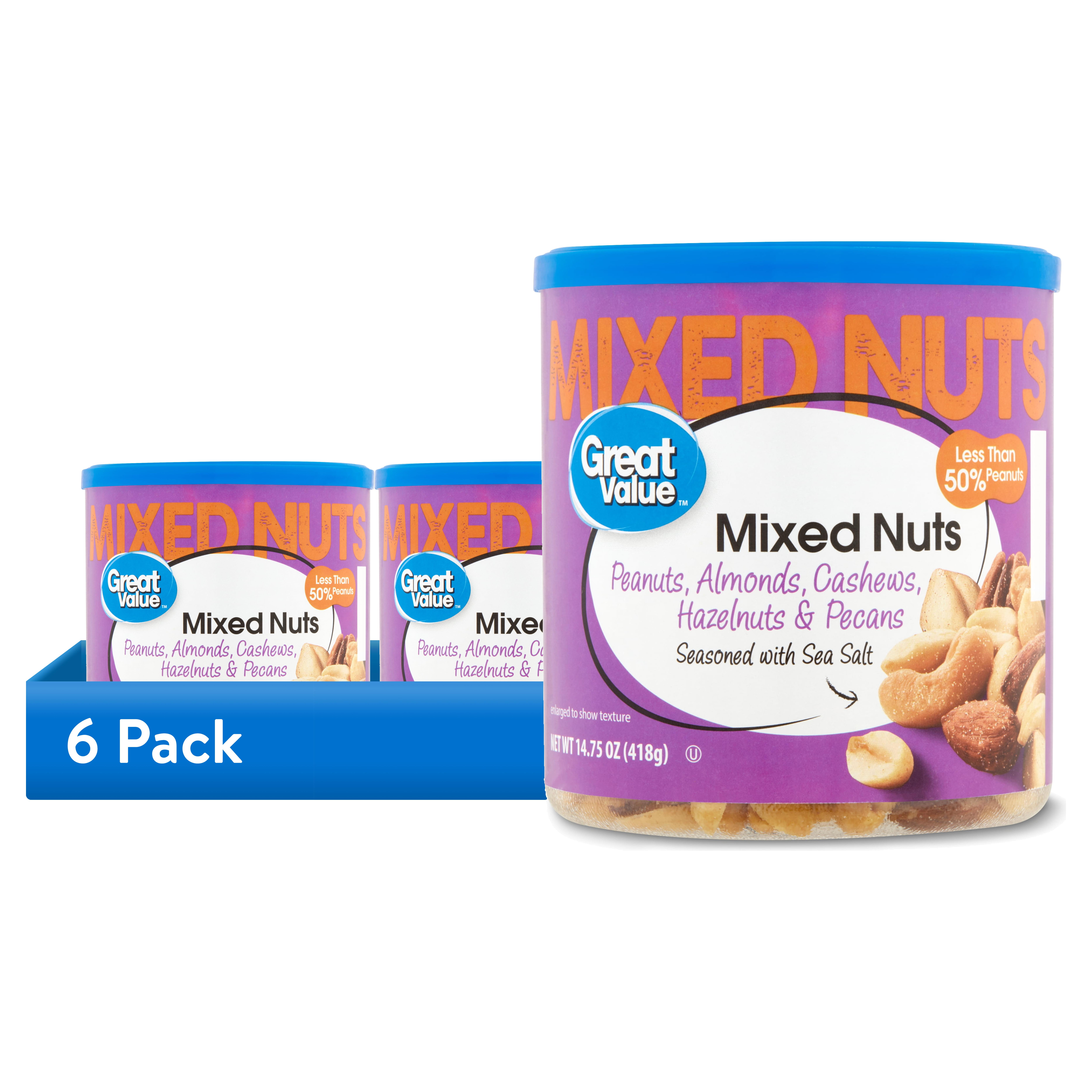(6 pack) Great Value Roasted & Salted Mixed Nuts, 14.75 oz