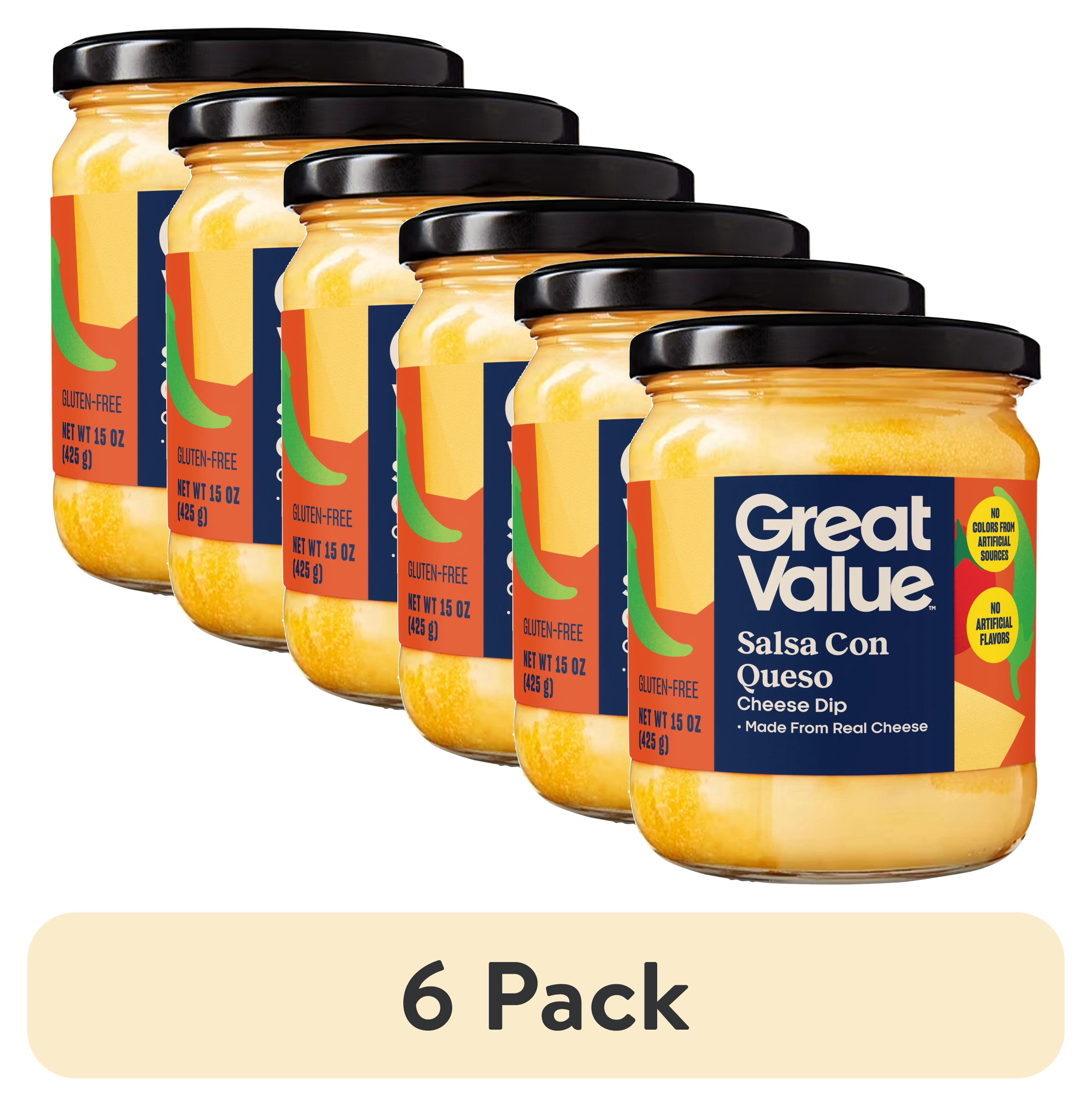 (6 pack) Great Value Mild Salsa Con Queso Cheese Dip, 15 oz, Shelf-Stable, Creamy Texture