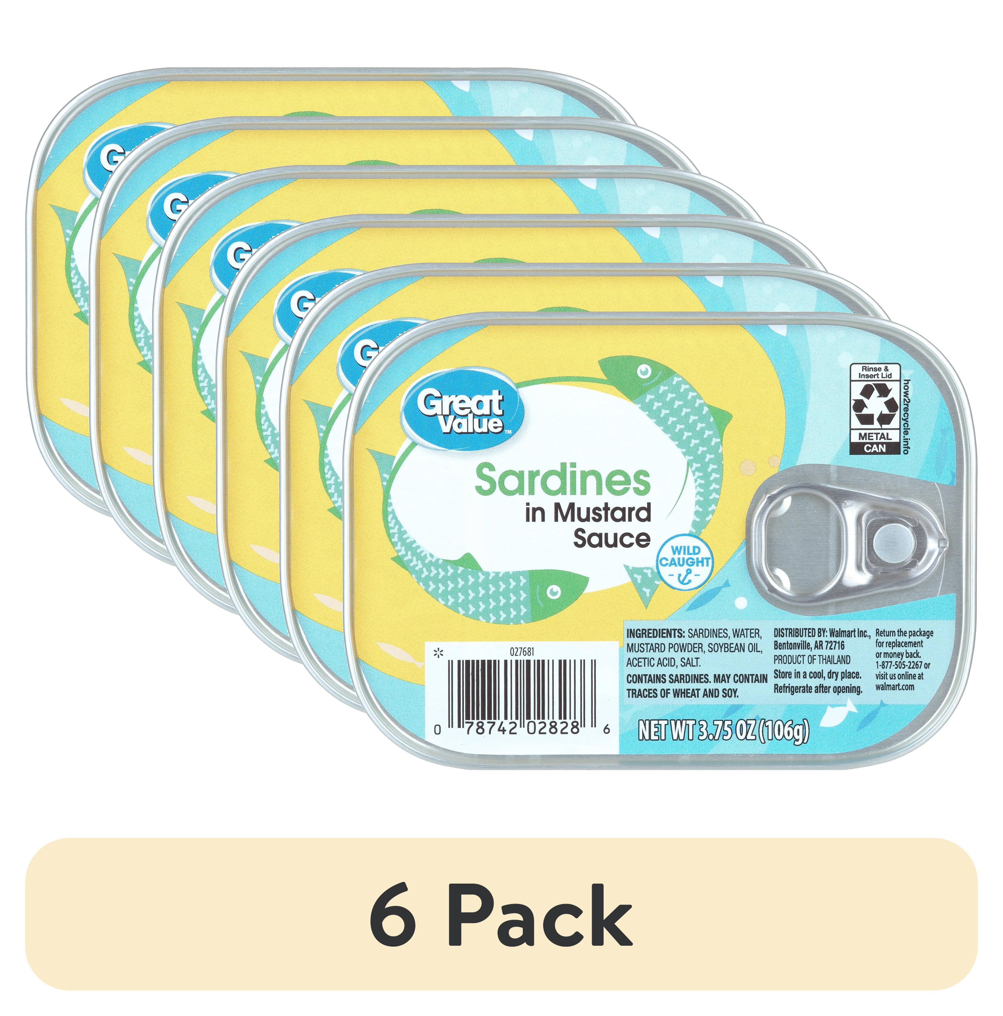 (6 pack) Great Value Sardine in Mustard Sauce, 3.75 oz