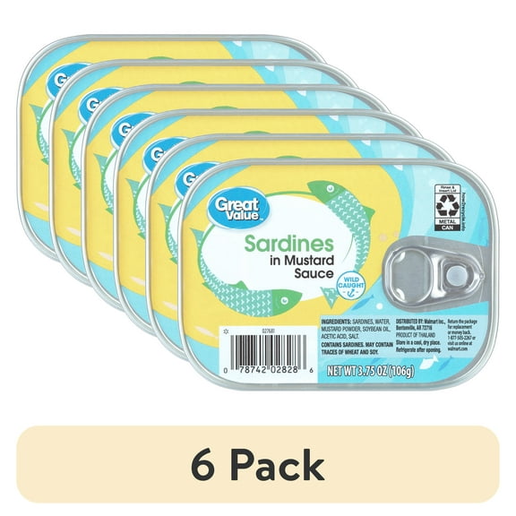 (6 pack) Great Value Sardine in Mustard Sauce, 3.75oz