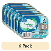 (6 pack) Great Value Sardines in Water, 3.75 oz