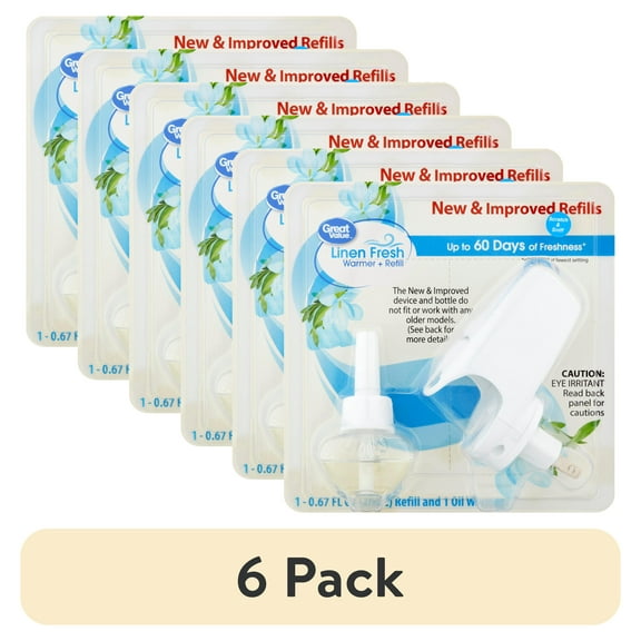 (6 pack) Great Value Scented Oil Warmer Air Freshener & Linen Fresh Starter Kit