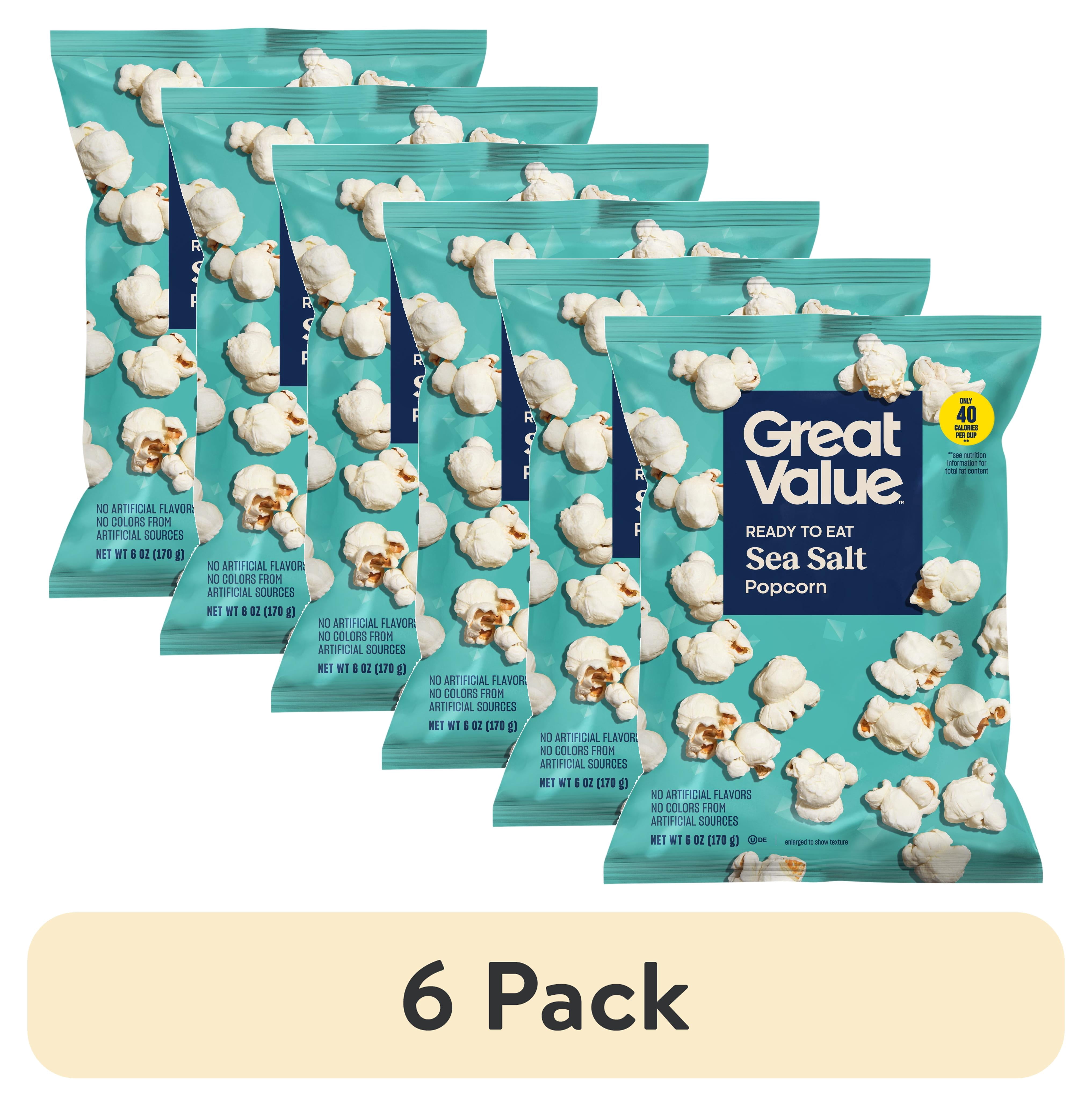(6 pack) Great Value Sea Salt Ready to Eat Popcorn, 6 oz