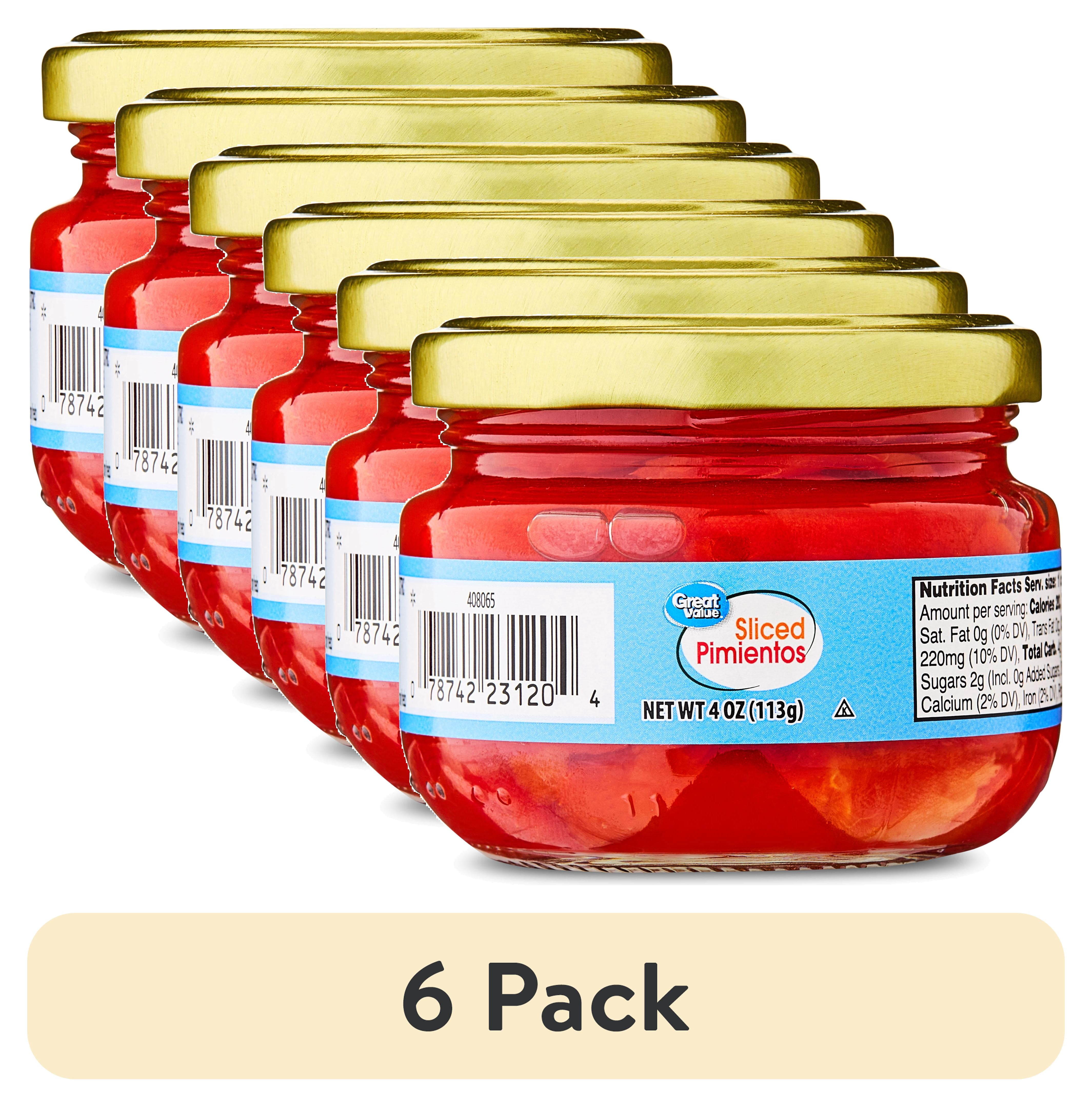 (6 pack) Great Value Sliced Pimientos, 4 oz Jar