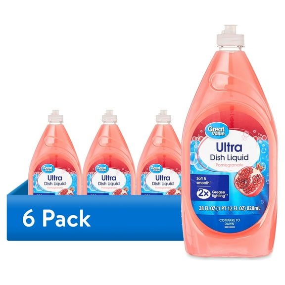(6 pack) Great Value Soft & Smooth Ultra Dish Liquid, Pomegranate, 28 fl oz