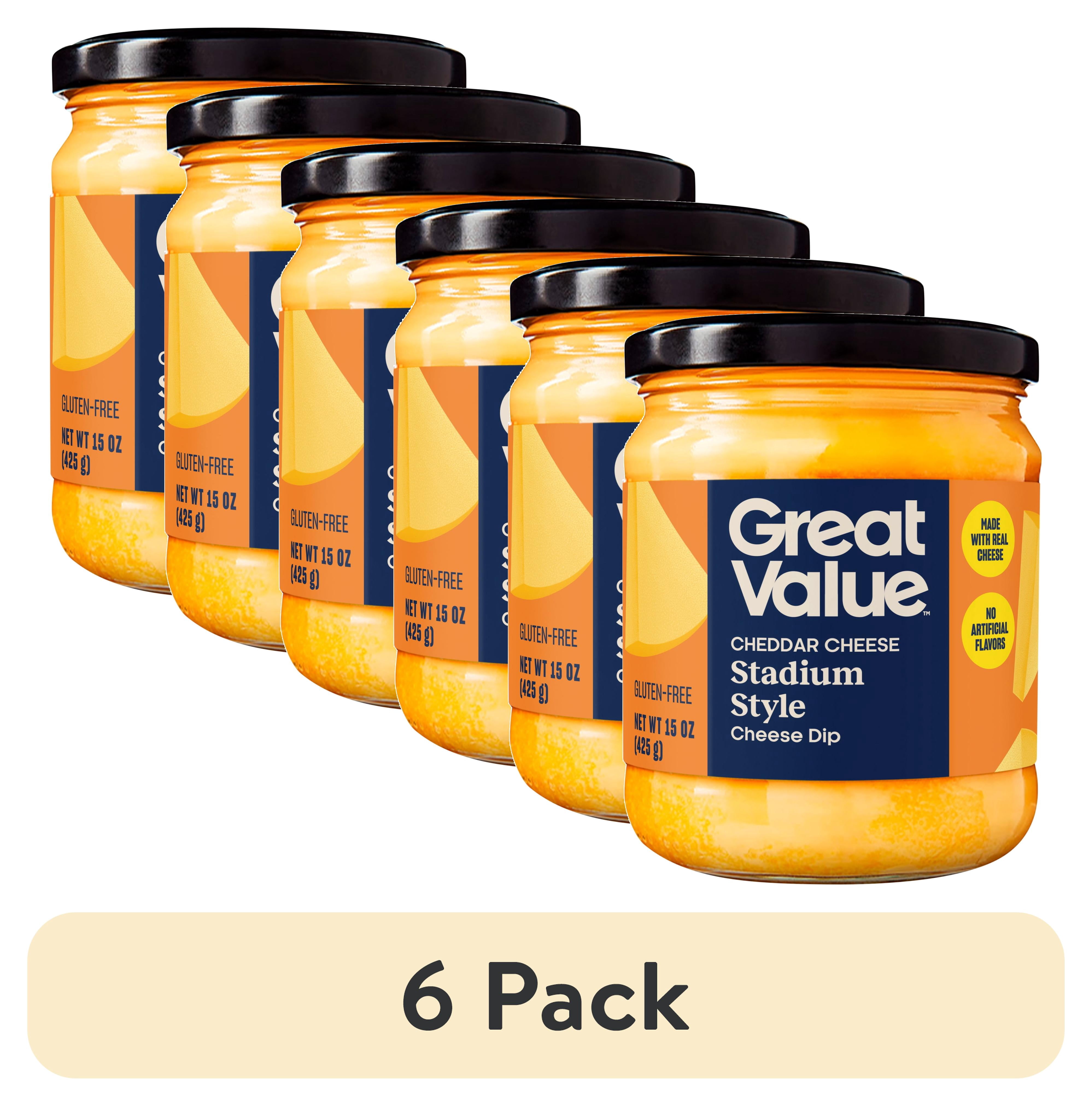 (6 pack) Great Value Stadium Style Cheddar Cheese Dip, 15 oz