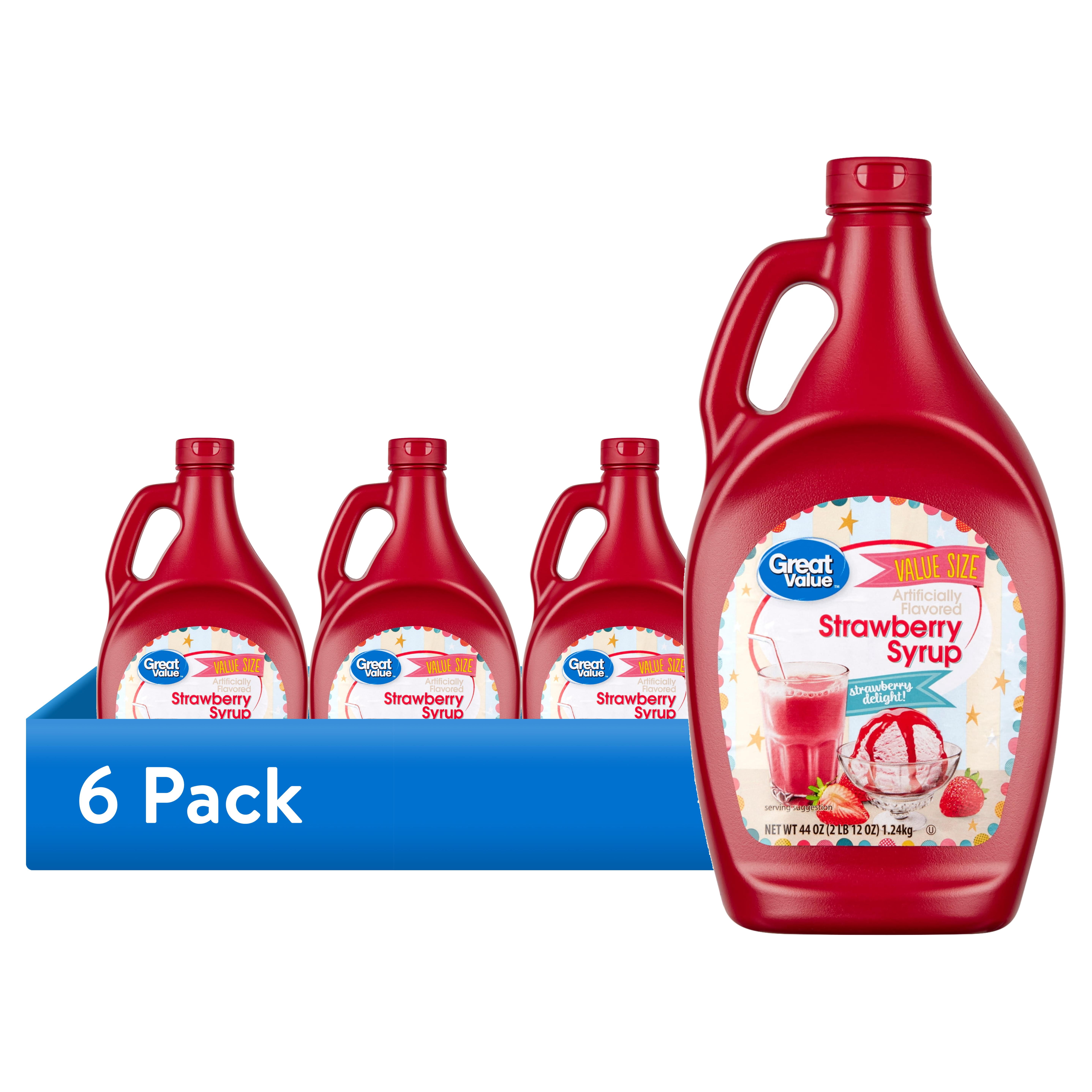 (6 pack) Great Value Strawberry Syrup, Value Size, 44 oz