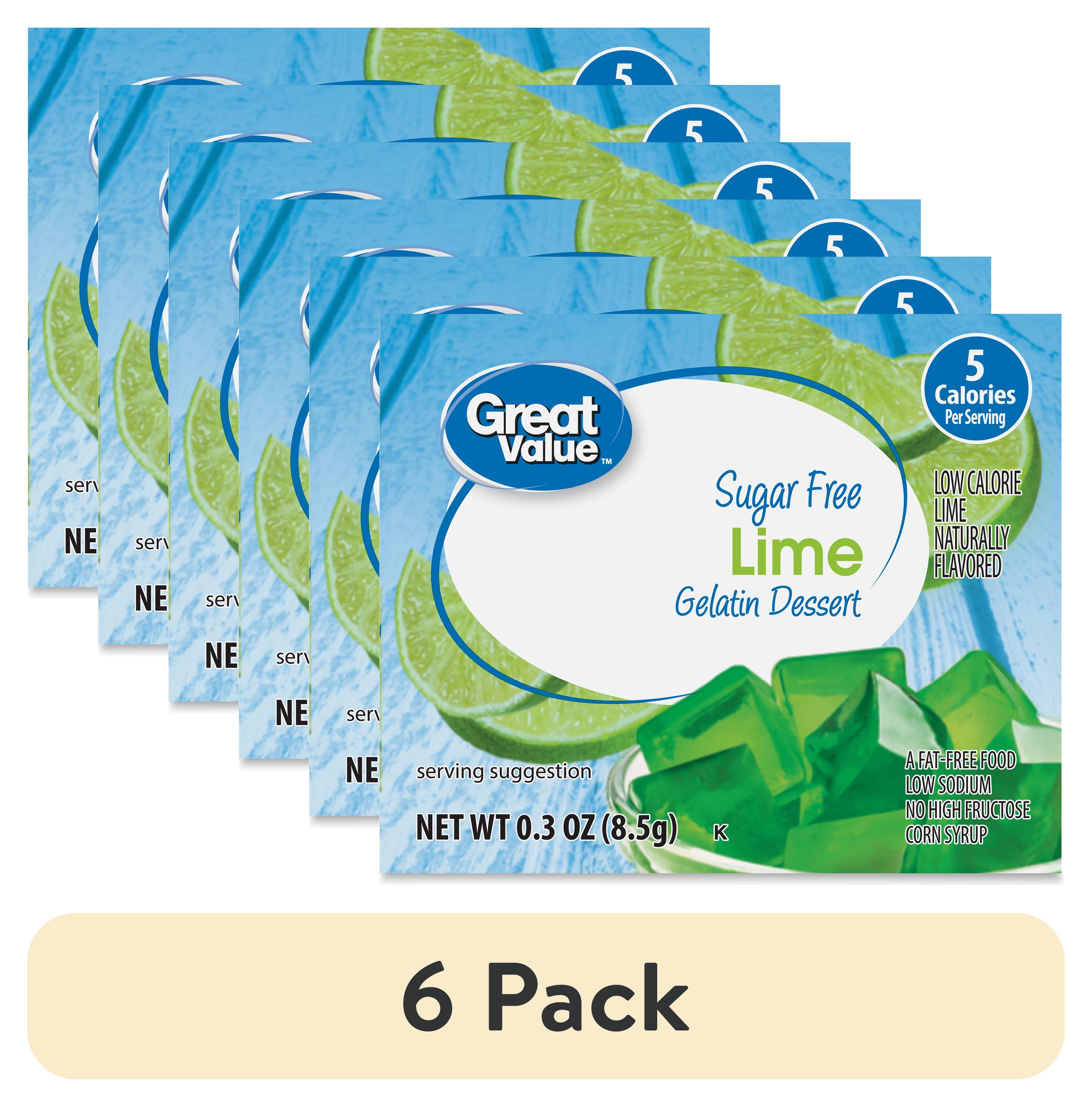 (6 pack) Great Value Sugar Free Lime Gelatin Dessert, 0.3 oz, 4 Servings per Box