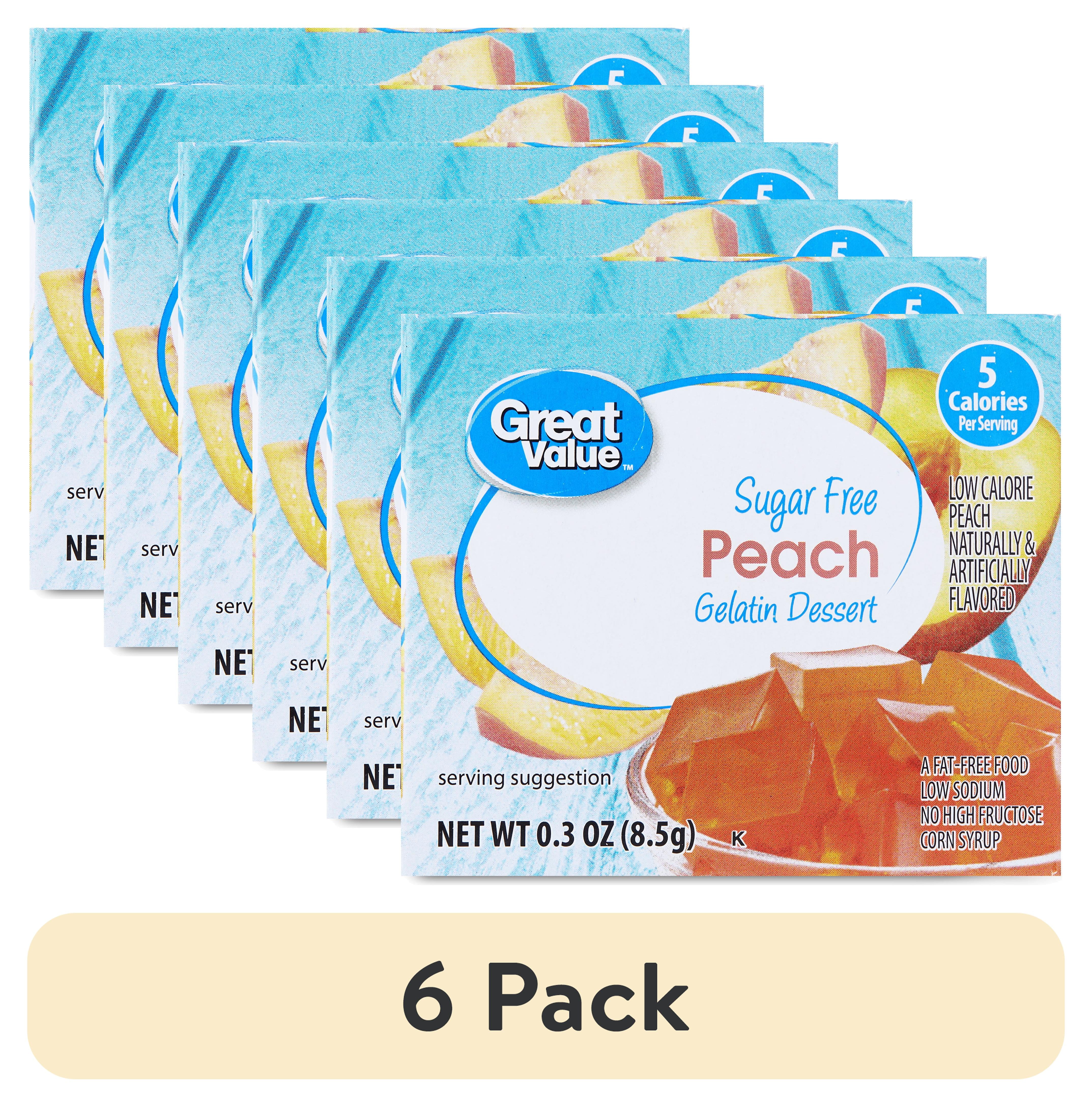 (6 pack) Great Value Sugar Free Peach Gelatin Dessert, 0.3 oz