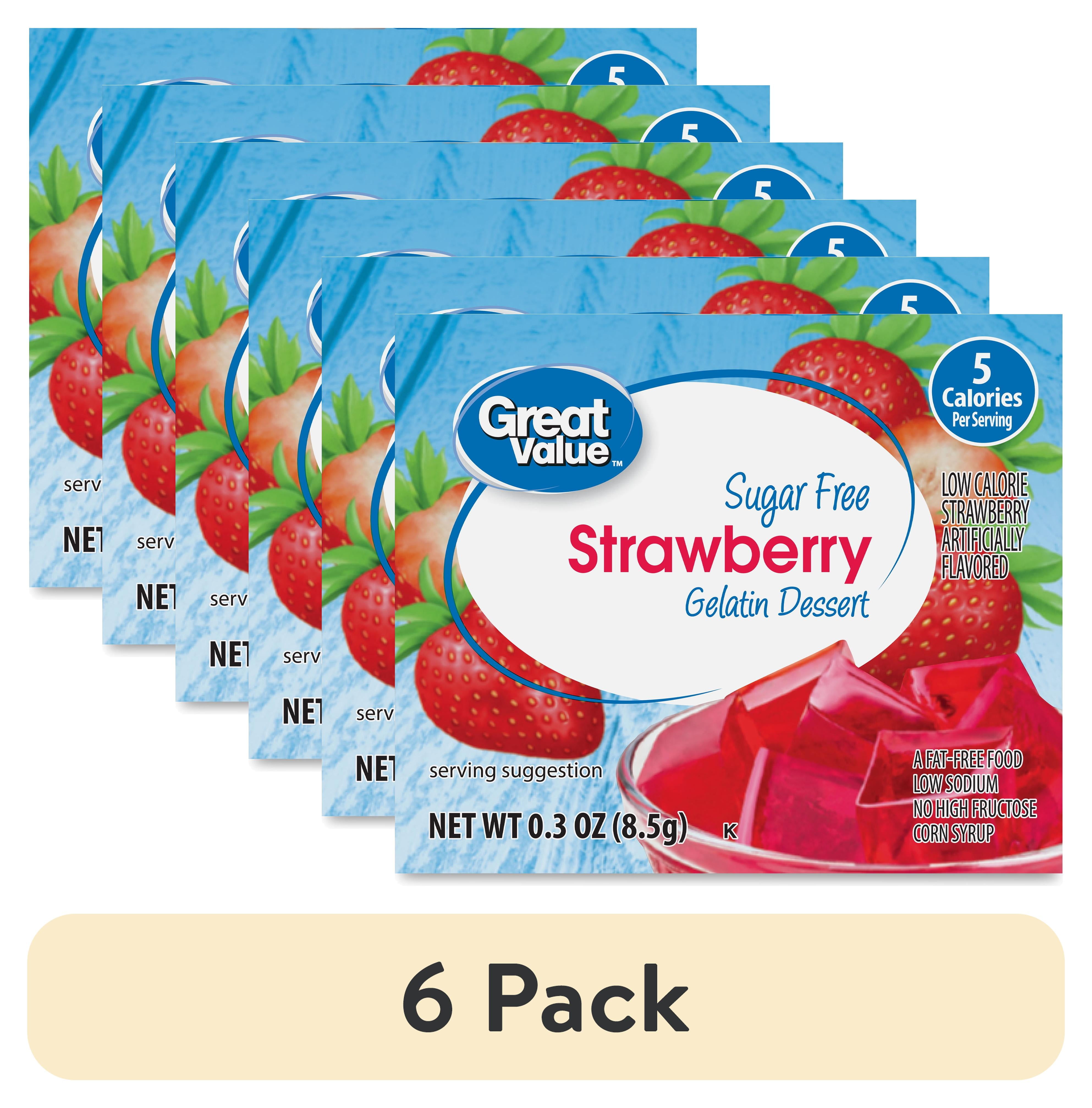 (6 pack) Great Value Sugar Free Strawberry Gelatin Dessert, 0.3 oz