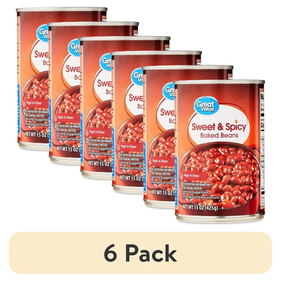 (6 pack) Great Value Sweet and Spicy Baked Beans, 15 oz
