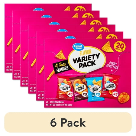 (6 pack) Great Value Tasty Chips Variety Pack, 1 oz, 20 Count