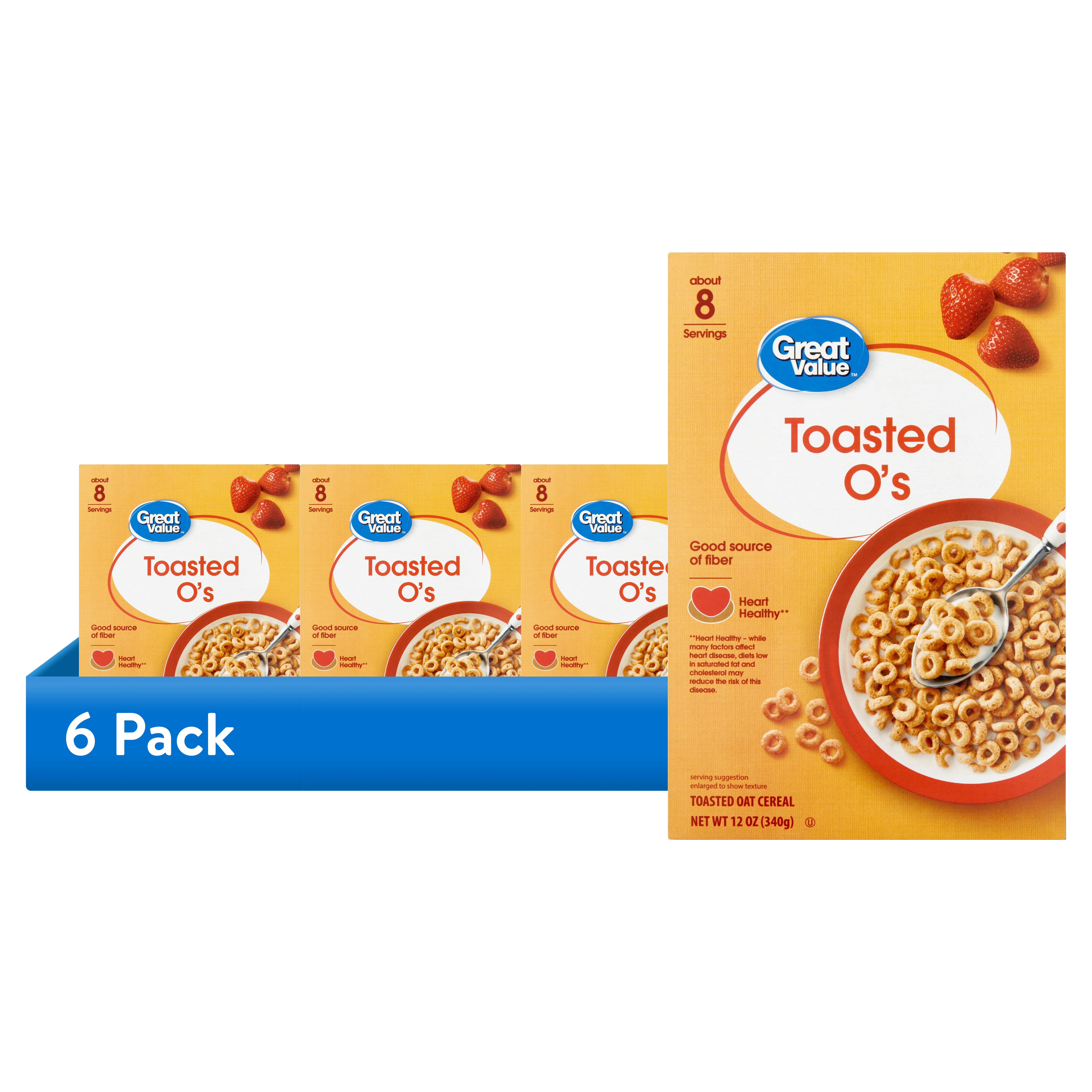 (6 pack) Great Value Toasted O's Breakfast Cereal, 12 oz