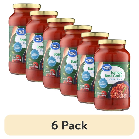 (6 pack) Great Value Tomato Basil Garlic Pasta Sauce, 24 oz