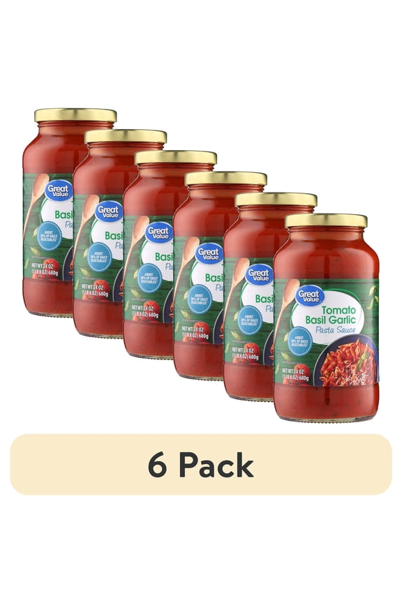 (6 pack) Great Value Tomato Basil Garlic Pasta Sauce, 24 oz