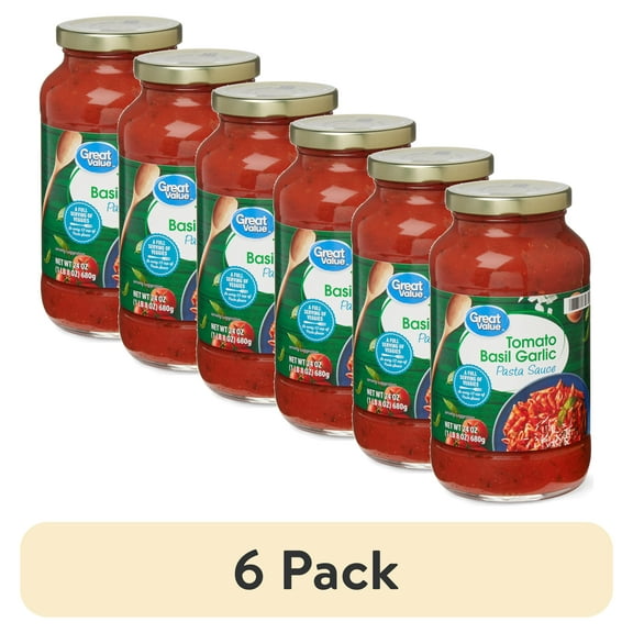 (6 pack) Great Value Tomato Basil Garlic Pasta Sauce, 24 oz
