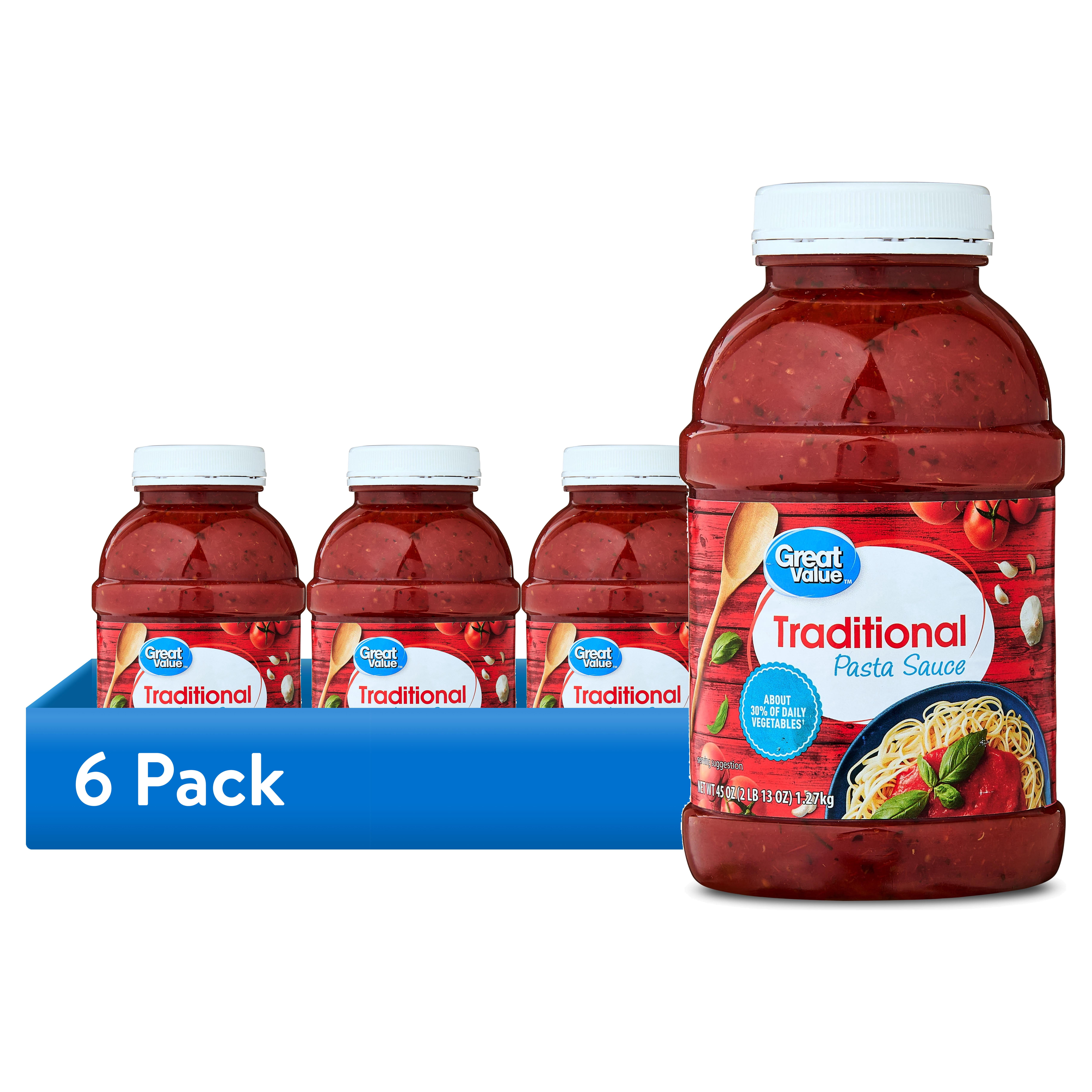 (6 pack) Great Value Traditional Pasta Sauce, 45 oz Jar